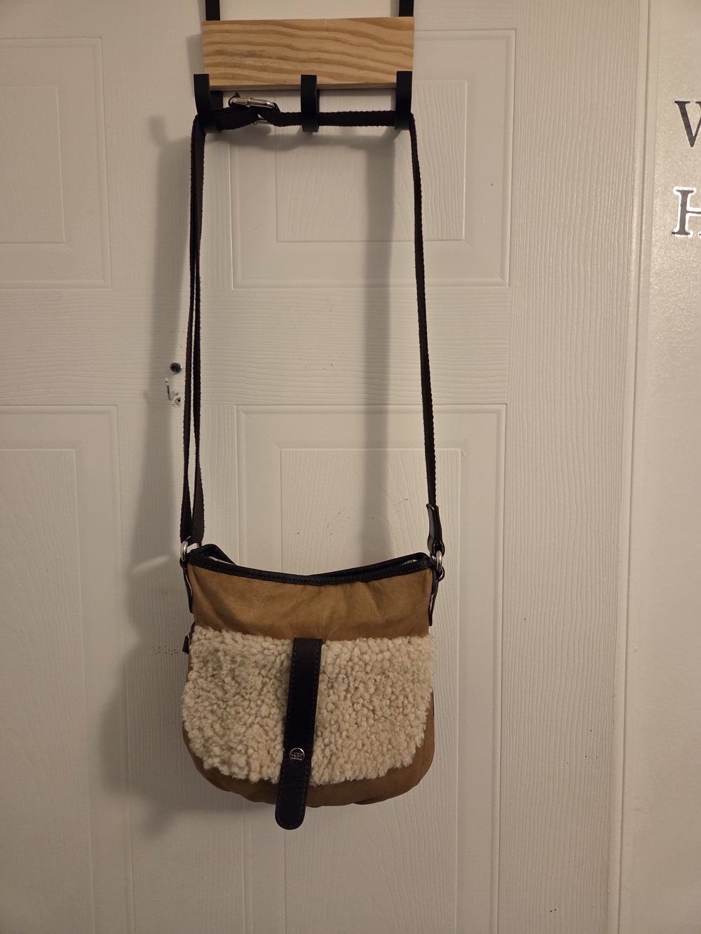 UGG Suede and Shearling Crossbody Bag in Tan